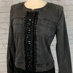 Christopher & Banks * Black Fade Wash Embellished Denim Jean Jacket Medium